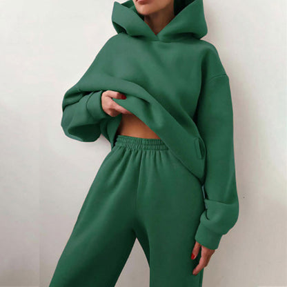 Women's Solid Hoodie Jogger Pants Set