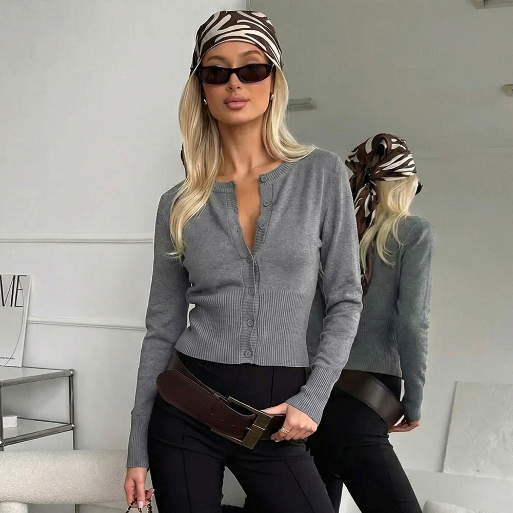 Women's Fitted Button Front Long Sleeve Knit Cardigan
