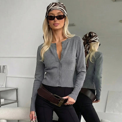 Women's Fitted Button Front Long Sleeve Knit Cardigan