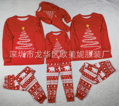 Parent-child Outfit Crew Neck Long-sleeved Suit Printed Christmas Pajamas