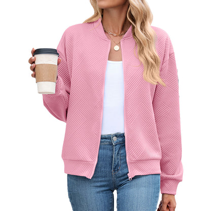 Women's Casual Zip Up Sweatshirt Jacket Long Sleeve Quilted