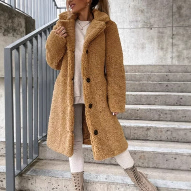 Womens Long Teddy Coat Faux Fur Winter Button Jacket
