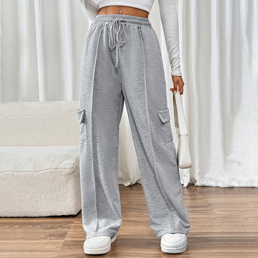 High Waist Drawstring Wide Leg Cargo Lounge Pants