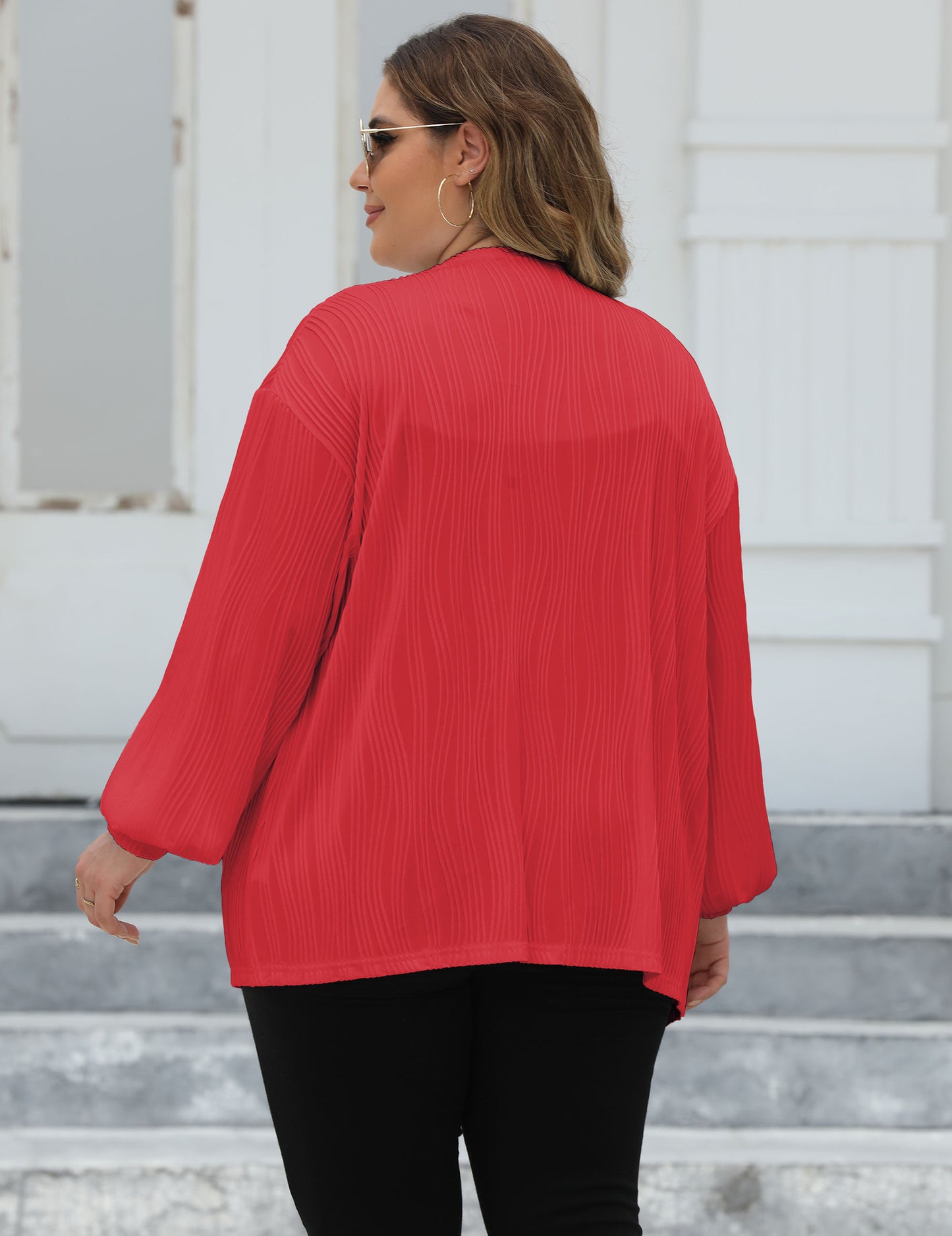 Women's Wavy Striped Casual Loose and Comfortable Lantern Sleeve Air-conditioned Shirt