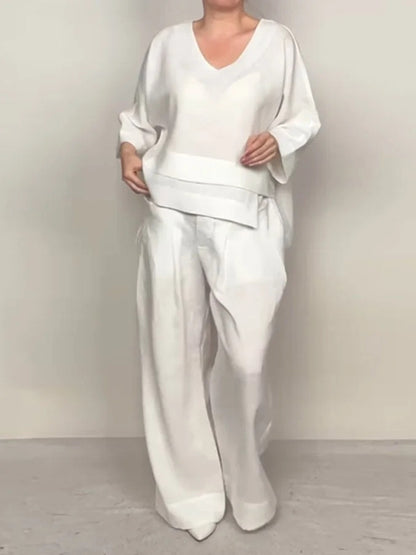 Plus Size Asymmetric Solid Matching Set Wide Leg Pants