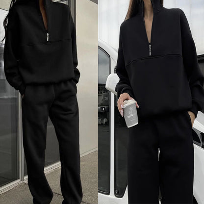Women's Fleece Half Zip Sweatshirt Jogger Lounge Set