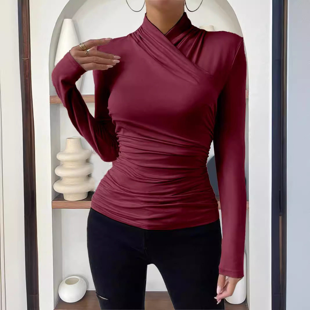 Women's Surplice Ruched Long Sleeve Fitted Top