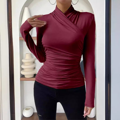 Women's Surplice Ruched Long Sleeve Fitted Top