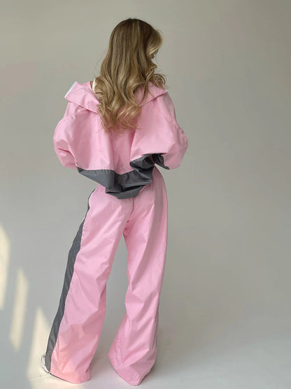Women's Color Block Oversized Tracksuit Pants Set
