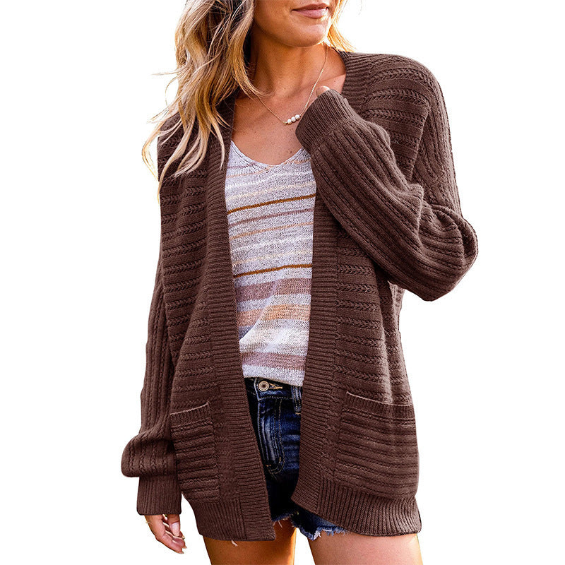 Women's Open Front Balloon Sleeve Cardigan with Pockets