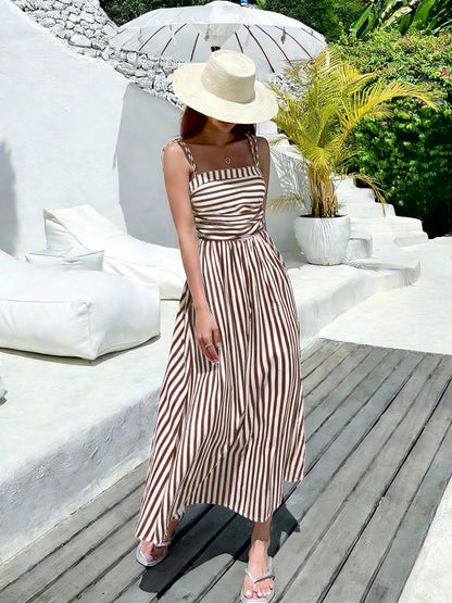 Striped Maxi Dress Smocked Spaghetti Strap Resort Dress