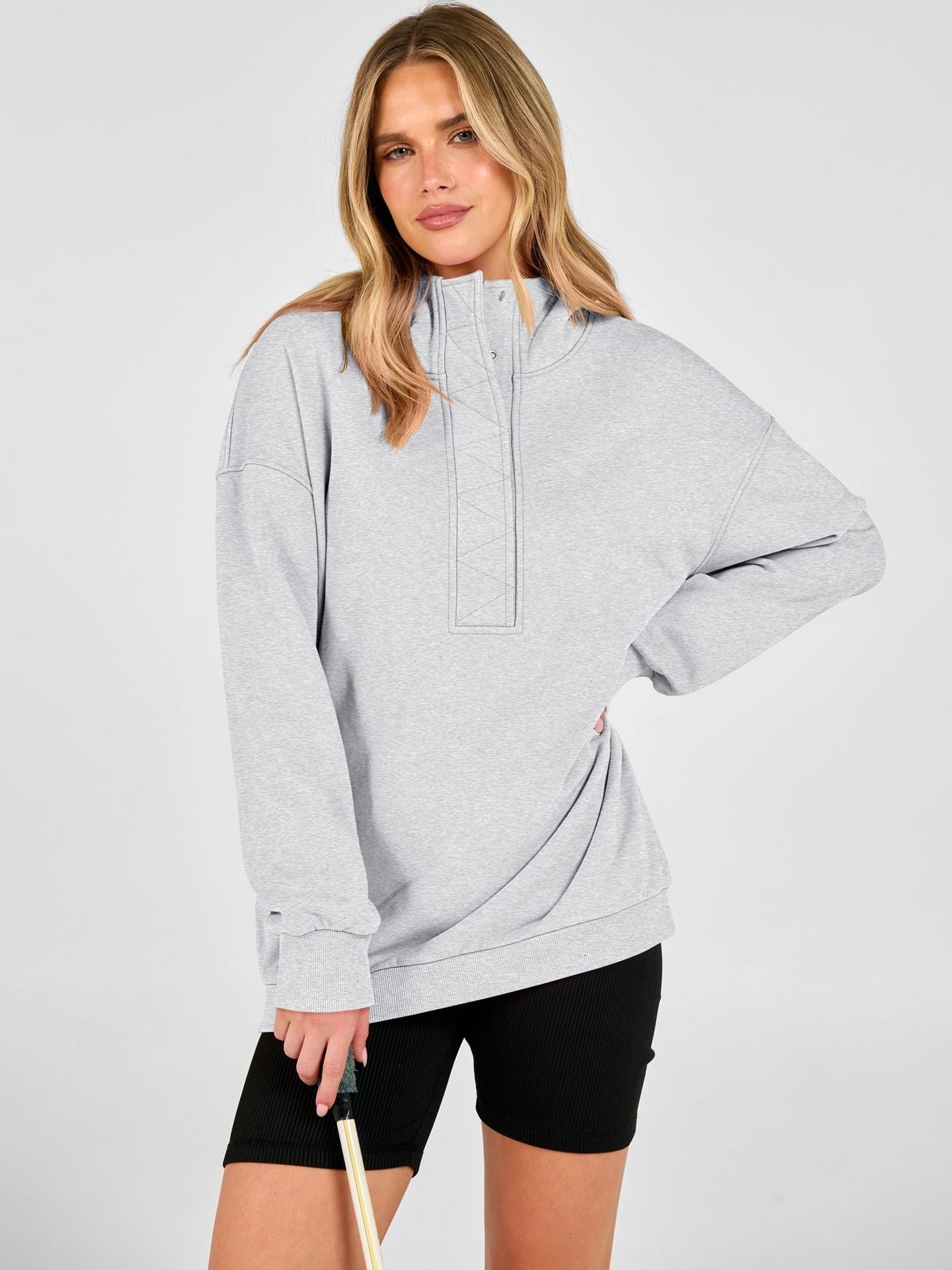 Snap Button Oversized Pullover Hoodie Sweatshirt