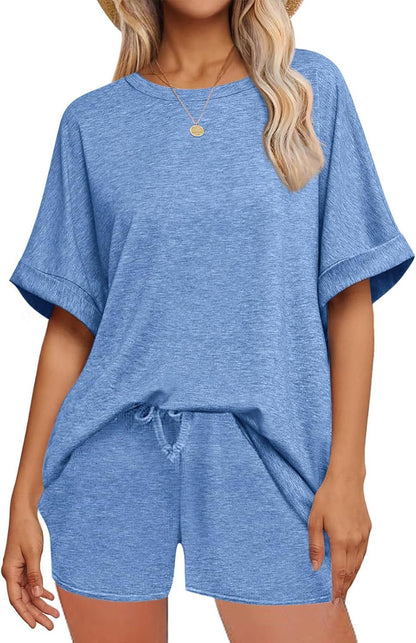 Batwing Sleeve Tee and Drawstring Shorts Lounge Set