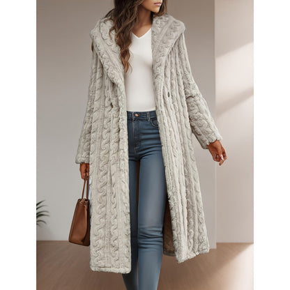 Women's Long Hooded Sherpa Coat Winter Fleece Jacket