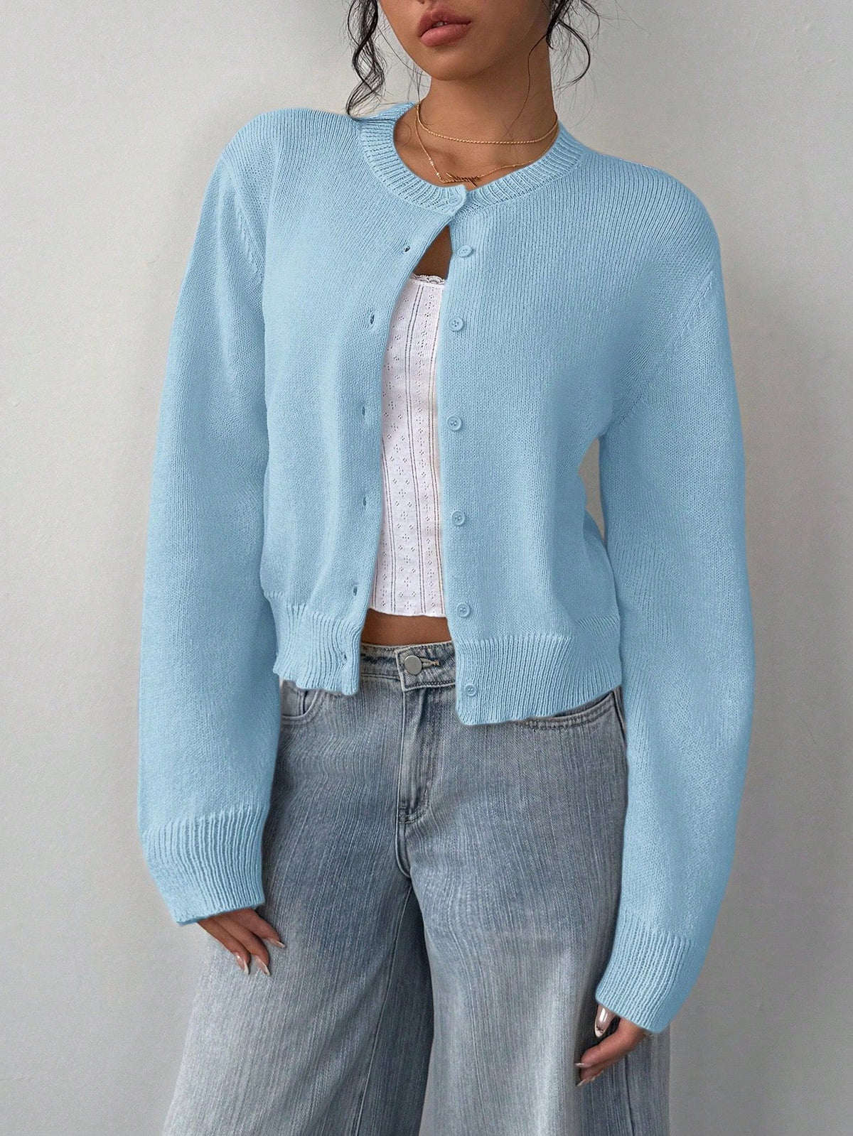 Women's Cropped Cardigan Sweater Button Front Long Sleeve