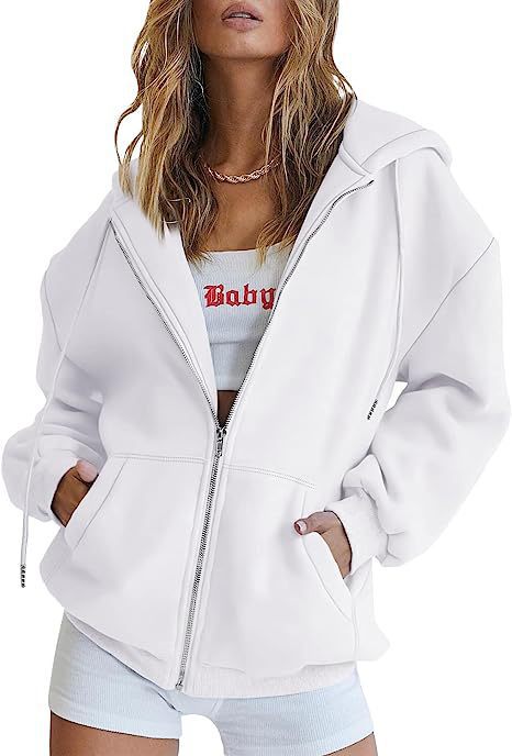 Women's Oversized Fleece Zip Up Hoodie Jacket
