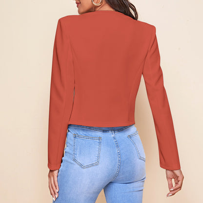 Women's Cropped Blazer Open Front Zip Pocket Jacket