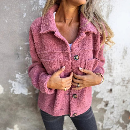 Teddy Fleece Button Front Collared Sherpa Jacket
