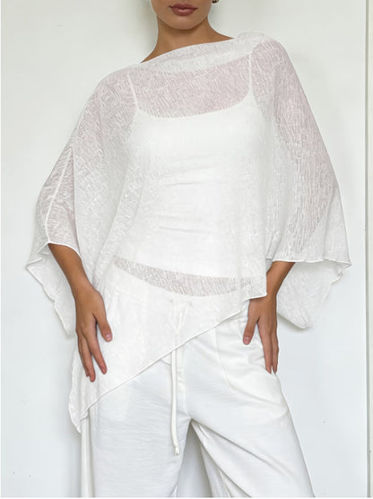 Sheer Chiffon Poncho Top Batwing Resort Cover Upr