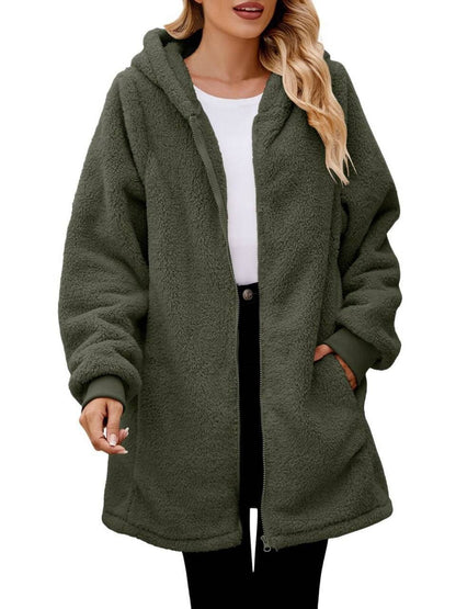 Women's Oversized Sherpa Fleece Zip Up Hooded Jacket