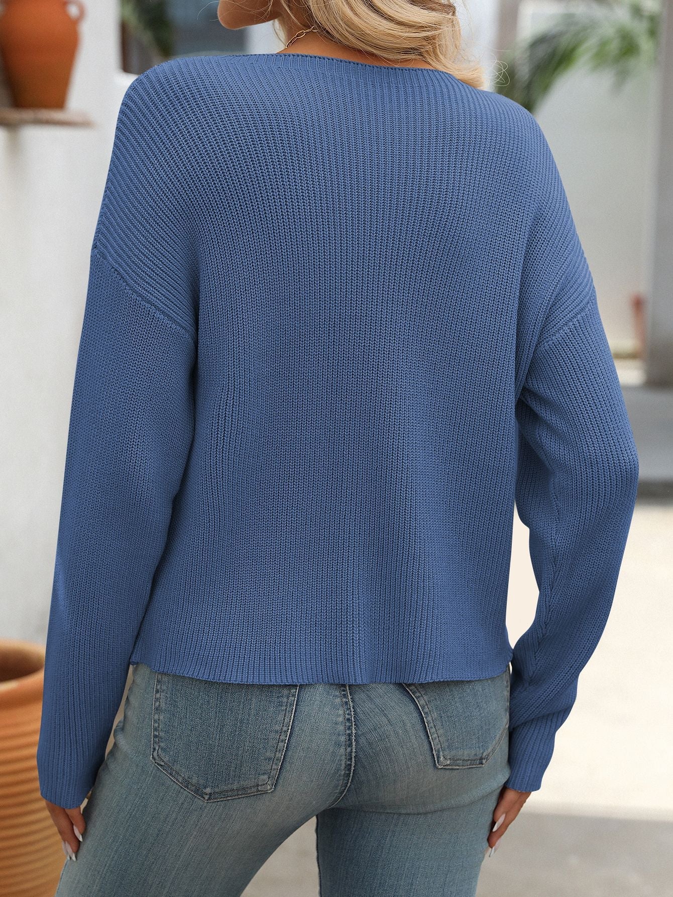 Soft Knit Crew Neck Long Sleeve Sweater with Pocket Detail