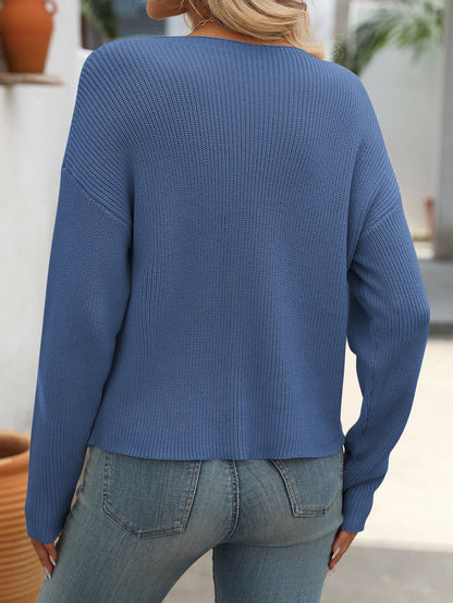 Soft Knit Crew Neck Long Sleeve Sweater with Pocket Detail