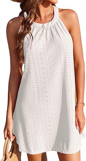 Eyelet Crochet Cover Up Dress Sleeveless Beach Mini