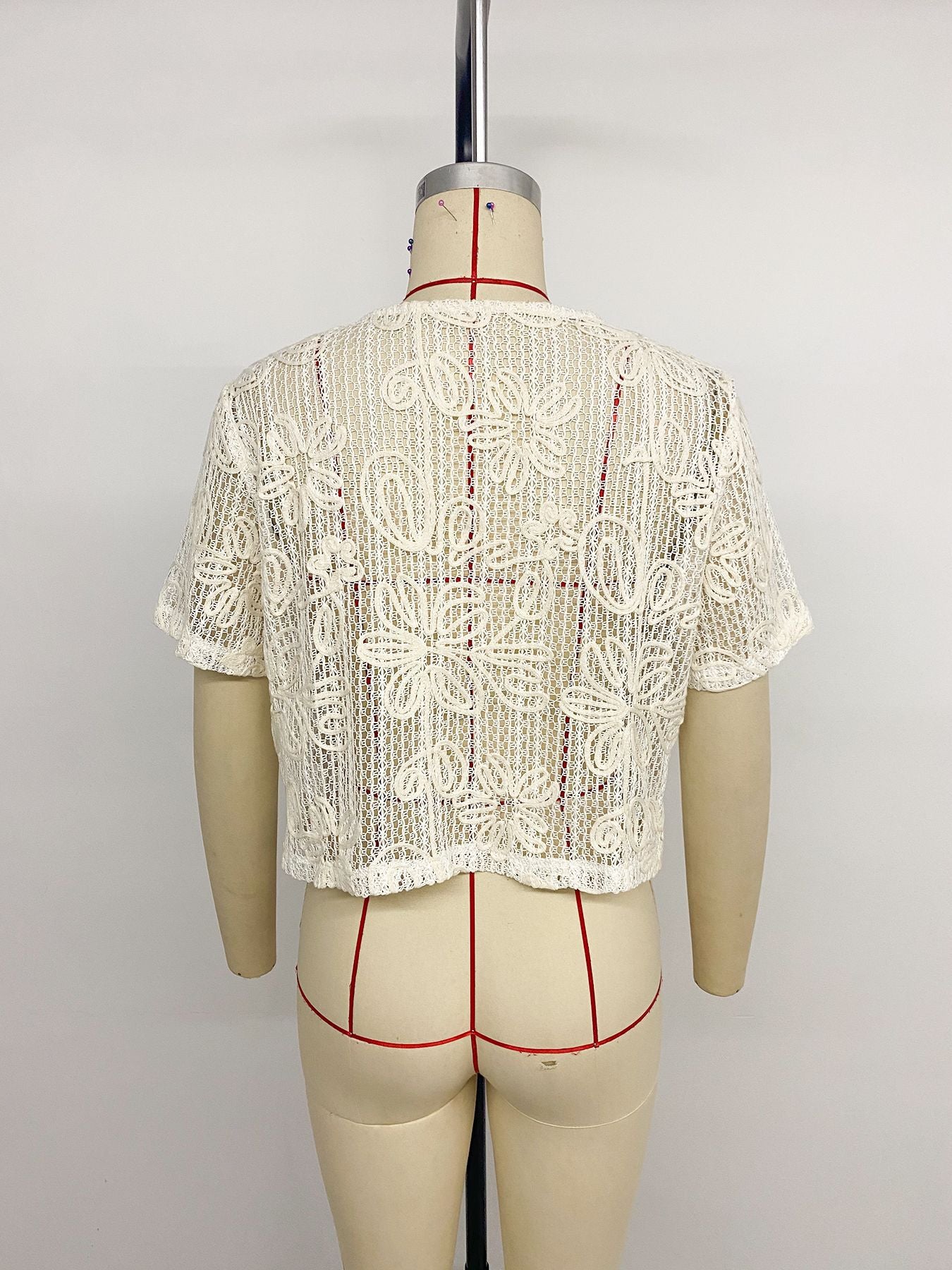 Women's Boho Tie Front V-Neck Short Sleeve Lace Cardigan