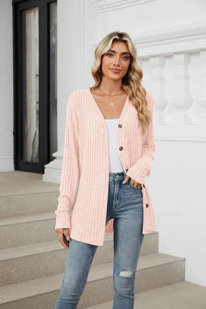 Soft Ribbed Button-Down Knit Cardigan for Fall & Winter