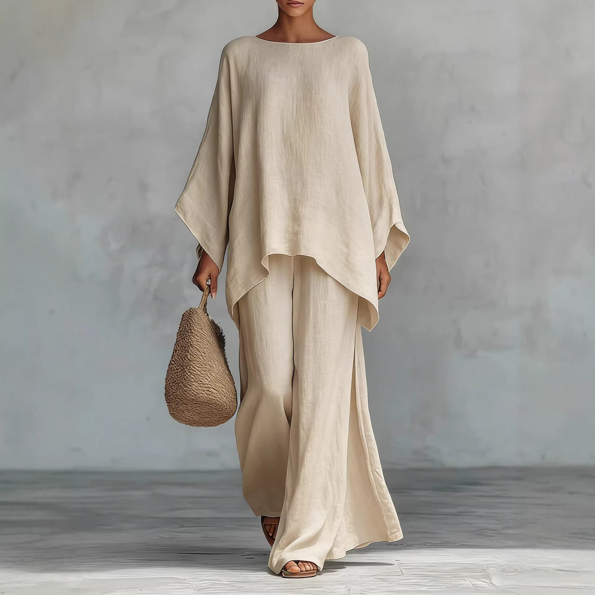 Women's Elegant Solid Wide Leg Pants Two Piece Set