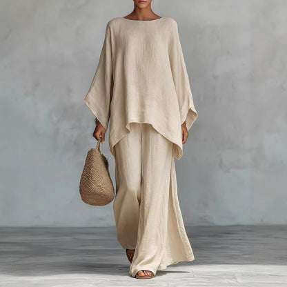 Women's Elegant Solid Wide Leg Pants Two Piece Set