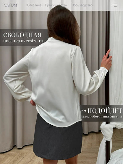 Women's Satin Puff Sleeve Blouse Mandarin Collar Top