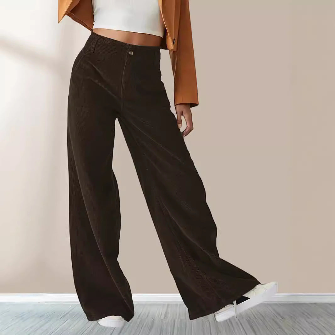 High Waist Corduroy Wide Leg Pants with Pockets