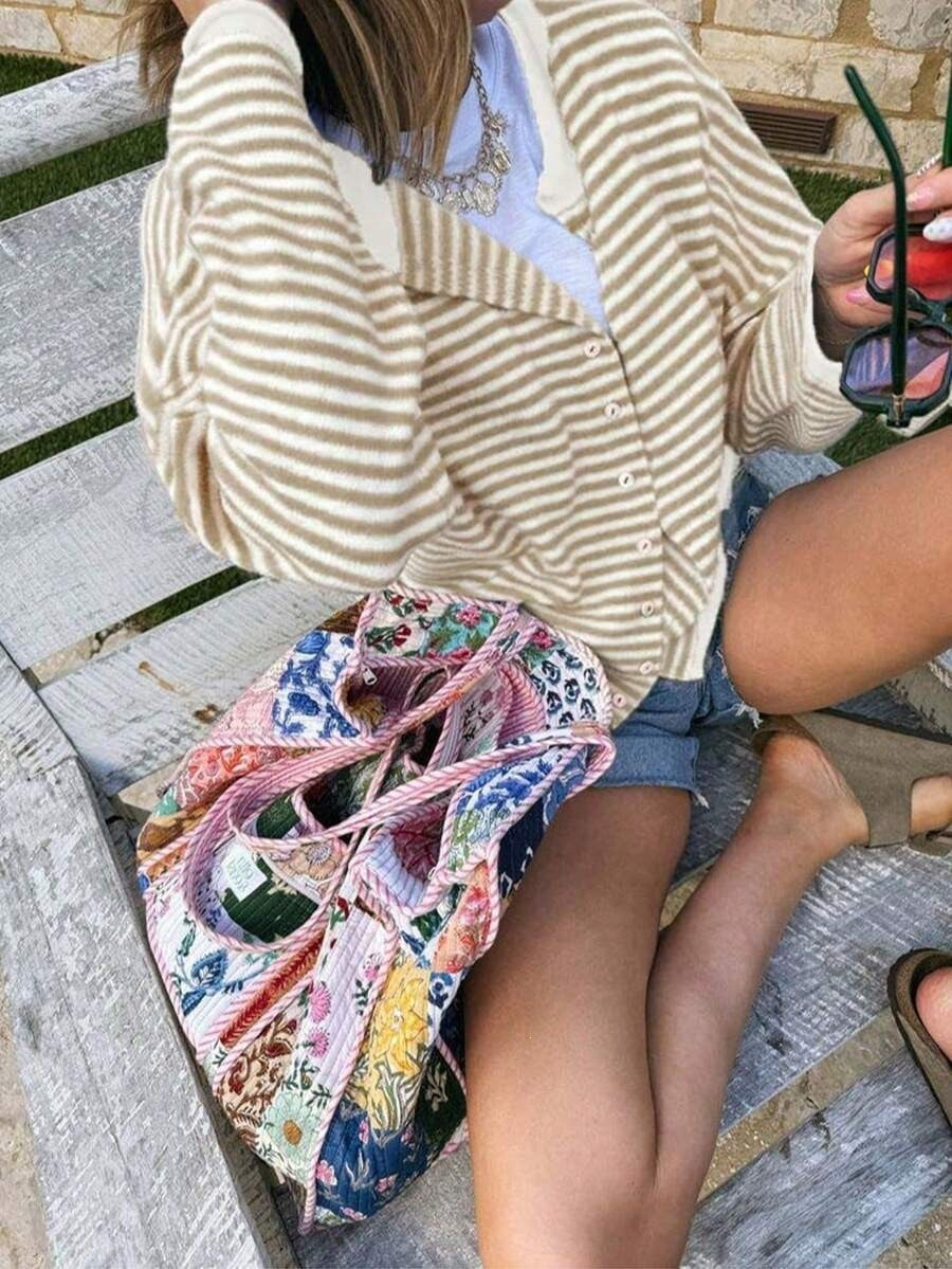 Women's Striped Knit Cardigan Long Sleeve Sweater
