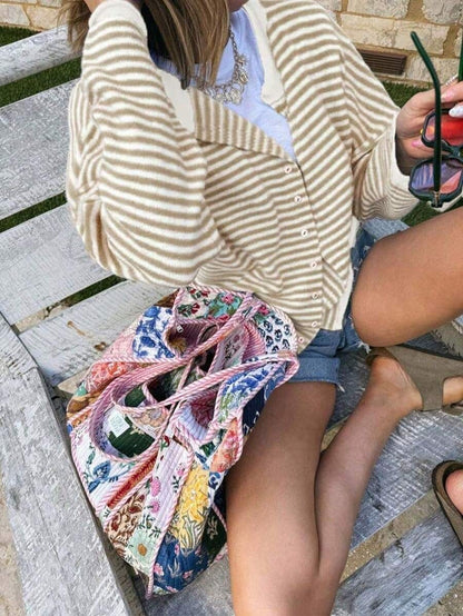 Women's Striped Knit Cardigan Long Sleeve Sweater