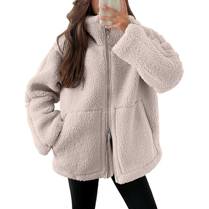 Women's Sherpa Fleece Zip Jacket Oversized Cozy Coat