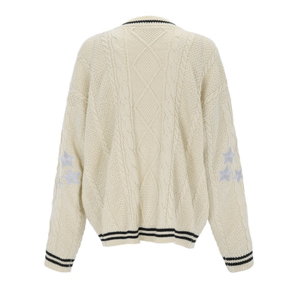 Oversized Chunky Star Embroidered V-Neck Cardigan