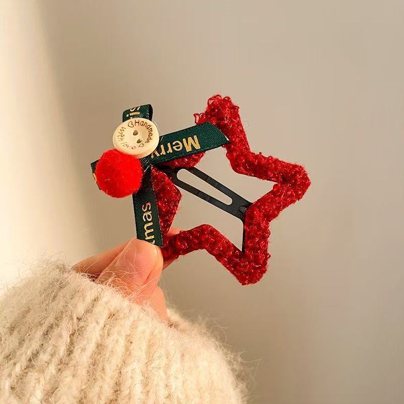 Christmas Star Hair Clips Plush Holiday Barrettes