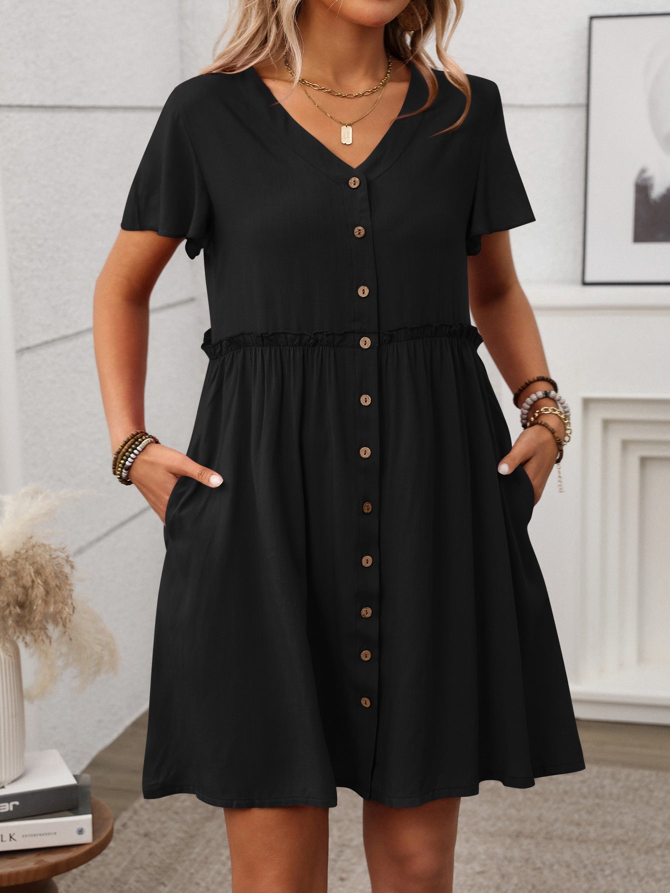 Bohemian V-Neck Ruffle Dress