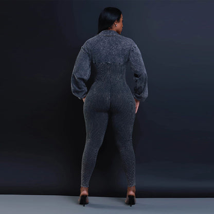 Sexy Ribbed Long Sleeve Zip Up Bodycon Jumpsuit