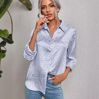 Women's Leopard Jacquard Button Down Shirt Long Sleeve