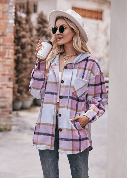 Plaid Hooded Shacket Jacket Oversized Fall Layering Coat