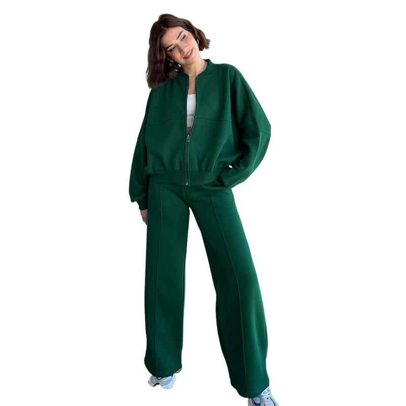 Women's Oversized Zip Up Hoodie Wide Leg Pants Set