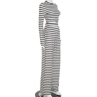 Women's Striped 2 Piece Crop Top Pants Lounge Set