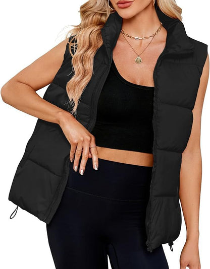 Women's Quilted Puffer Vest Stand Collar Sleeveless Jacket
