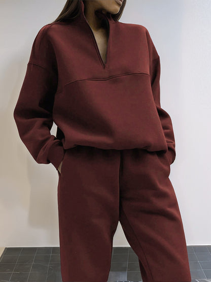 Women's Oversized Quarter Zip Sweatshirt Jogger Set