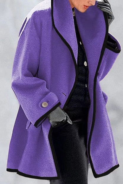 Women's Plus Size Winter Wool Coat Contrast Trim