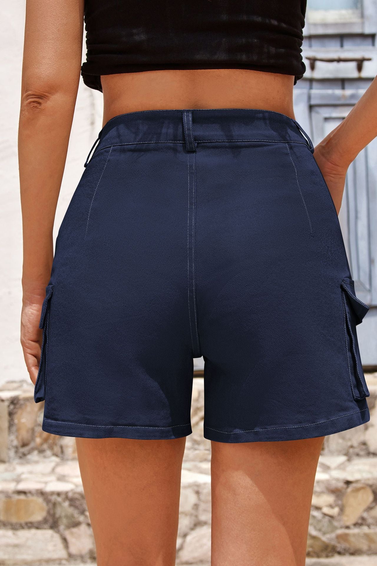 High-Waisted Slim-Fit Cargo Shorts with Pockets for Women