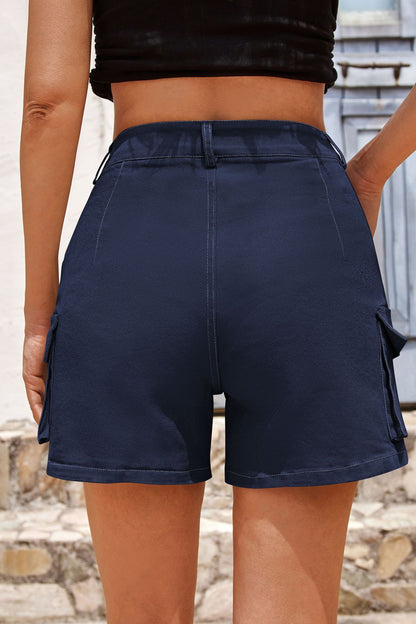 High-Waisted Slim-Fit Cargo Shorts with Pockets for Women