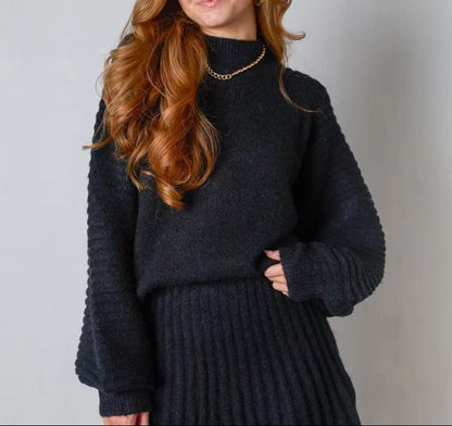 Women's Ribbed Knit Sweater Skirt 2 Piece Set